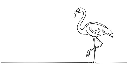 Fototapeta premium Elegant flamingo depicted in a minimalist continuous line art drawing style