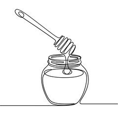 Fototapeta premium Minimalist Line Drawing Of A Honey Jar With Dipper