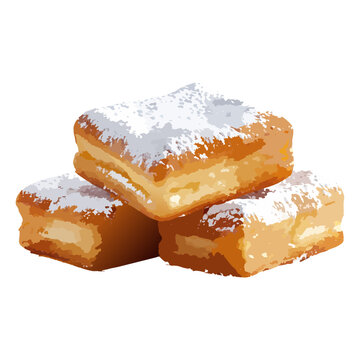 Mardi Gras Beignet Illustration &ndash; Realistic Powdered Sugar Pastry