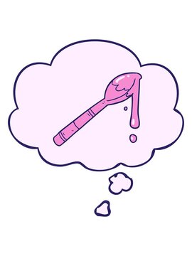 shine light effect animation of cartoon spoonful of honey with thought bubble