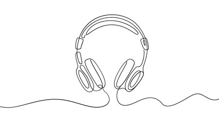 Minimalist line art drawing of modern headphones with a connected cable