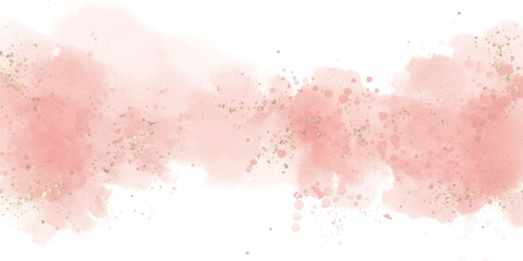 Elegant abstract pink watercolor background with sparkling gold glitter texture © md