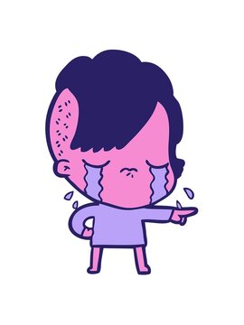 jiggle and pause animation of cartoon crying girl accusing