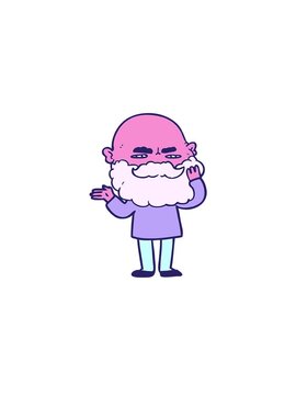 jumping motion animation of cartoon man with beard frowning
