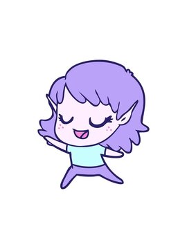 starburst effect animation of carton happy elf girl dancing