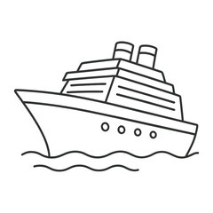 Obraz premium Cruise ship sailing on calm waters in simple line art style
