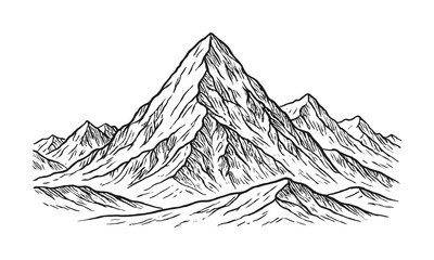 Majestic mountain range in dramatic black and white illustration