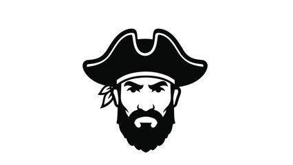 Pirate Head Icon Black and White Nautical Adventure Mascot.
