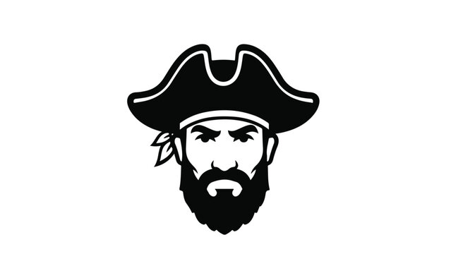 Pirate Head Icon Black and White Nautical Adventure Mascot.