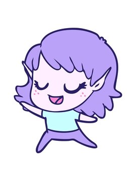 shine light effect animation of carton happy elf girl dancing