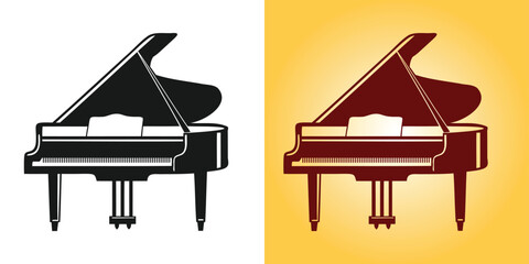 Grand piano silhouette, Vector silhouette of grand piano, musical instrument icon, concert piano vector, black and white illustration © Silhouettify