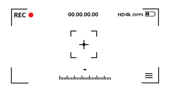 Video camera screen viewfinder frame vector. Recording Indicator, Focus Frame, display illustration
