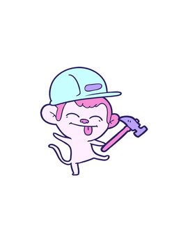 jumping motion animation of funny cartoon builder monkey dancing