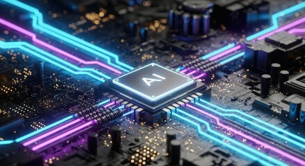 Fototapeta premium Advanced microchip on circuit board