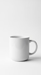 Obraz premium A single empty white ceramic coffee mug with a handle is isolated on a blank white background as a 3d porcelain object for a morning beverage