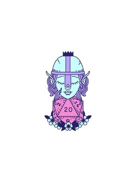 flashy sales animation of elf fighter with natural twenty dice roll