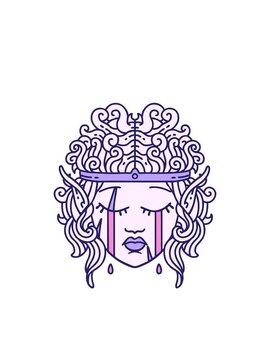 blinking radial lines animation of Retro Tattoo Style crying elf barbarian character face