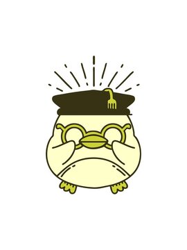 changing color animation of illustration of a traditional tattoo style educated robin