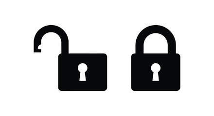 Two black lock icons one open and one closed depicted in a bold silhouette © MdAbulBasher