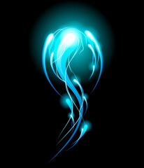 Abstract Blue Energy Light Swirl on Black Background, Glowing Motion Effect, Futuristic Energy