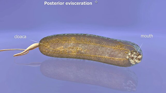 Posterior evisceration in sea cucumbers, a defense process where internal organs are expelled and later regenerated.
