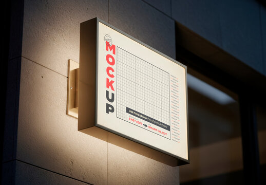 Horizontal Realistic Sign on Street with Backlight Mockup