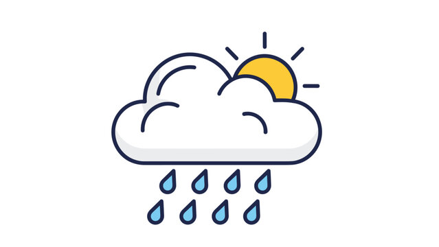 Sun Behind Cloud with Raindrops Icon.