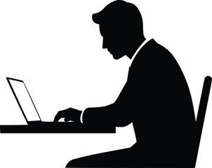 Man working on laptop silhouette black Vector