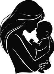 Mother Holding Child Silhouette Vector &ndash; Love and Family Bonding Concept