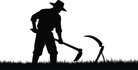 Farmer Working in Field Silhouette Vector &ndash; Agriculture Lifestyle Concept
