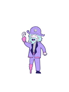 blinking radial lines animation of cartoon pirate captain