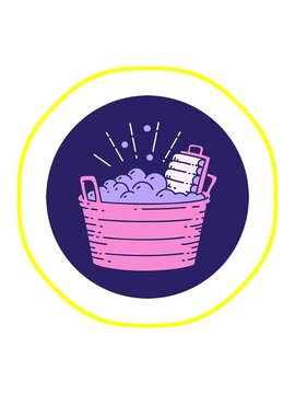 radioactive glowing animation of icon of a tattoo style old washboard and scrubbing bowl