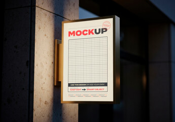 Vertical Light Sign on Public Mockup