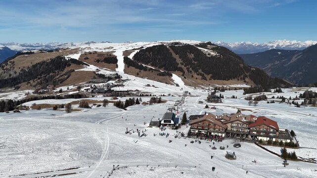 Dolomiti Superski Alpe Di Suisi Aerial Video 4k Snowy Mountains Landscape