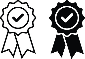 Two ribbons with checkmarks one black one white check mark tick approved verified