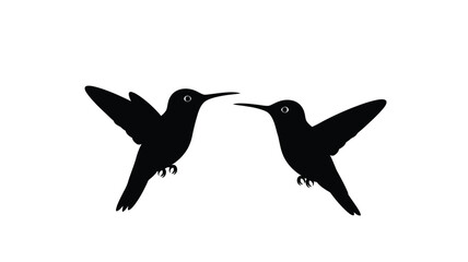 Obraz premium two hummingbird silhouettes facing each other against a stark white background