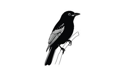 Fototapeta premium a detailed black bird perched on a branch depicted as a silhouette