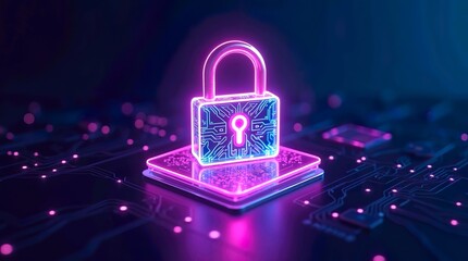 Neon Padlock on Circuit Board