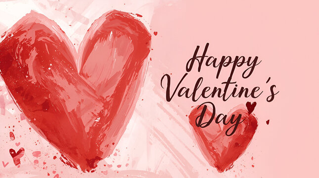 Happy valentine's day written in black color at left side of card on light ponk background on right side of text a big heart in red color draw by paint brush with white outline PNG