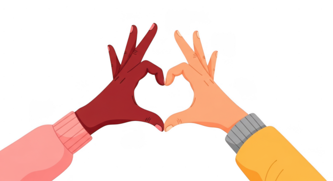 Two hands forming a heart shape with fingers on transparent background - Powered by Adobe