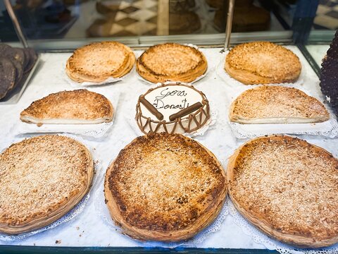 Almond Pastry aka Pantxineta with cake with Drum Decoration on San Sebastian day