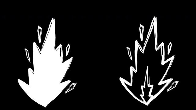 Set cartoon loop animation fire or flame isolated on white background. Video motion graphic element with alpha matte channel.