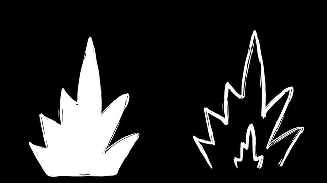 Set cartoon loop animation fire or flame isolated on white background. Video motion graphic element with alpha matte channel.