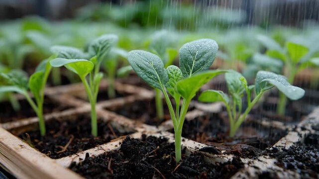 Young vegetable seedlings in soil