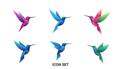 Obraz premium Colorful Geometric Hummingbird Icon Set