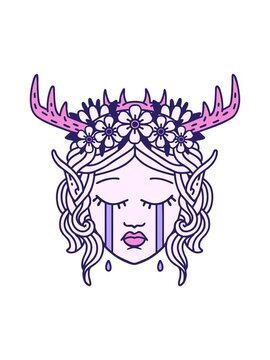 pixelize effect animation of Retro Tattoo Style crying elf druid character face