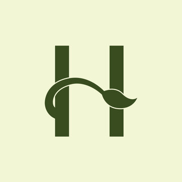 Logo minimaliste lettre H avec feuille, symbole nature, &eacute;cologie et identit&eacute; visuelle durable