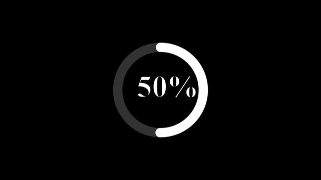 Circle loading bar icon animation on black background.Download Animation from zero to one hundred percent. Circle percentage.with 4k animation video.