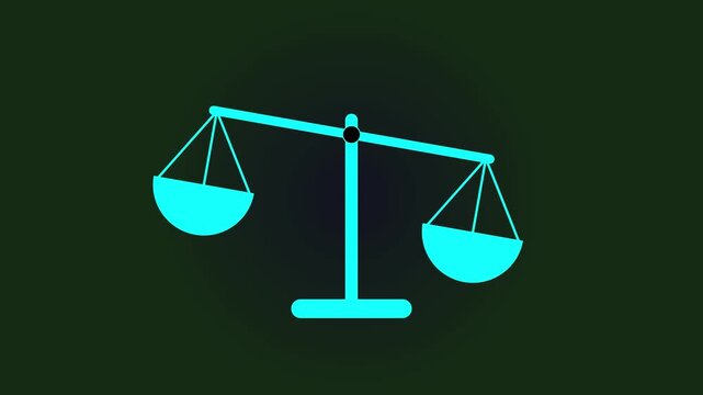 judgement law justice animation scale. Fairness scales of justice. 4K video motion graphic animation. An ornate brass justice scale .4K black background visuals