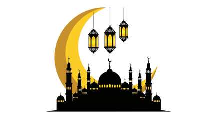 Eid al-fitr celebration with mosque silhouette